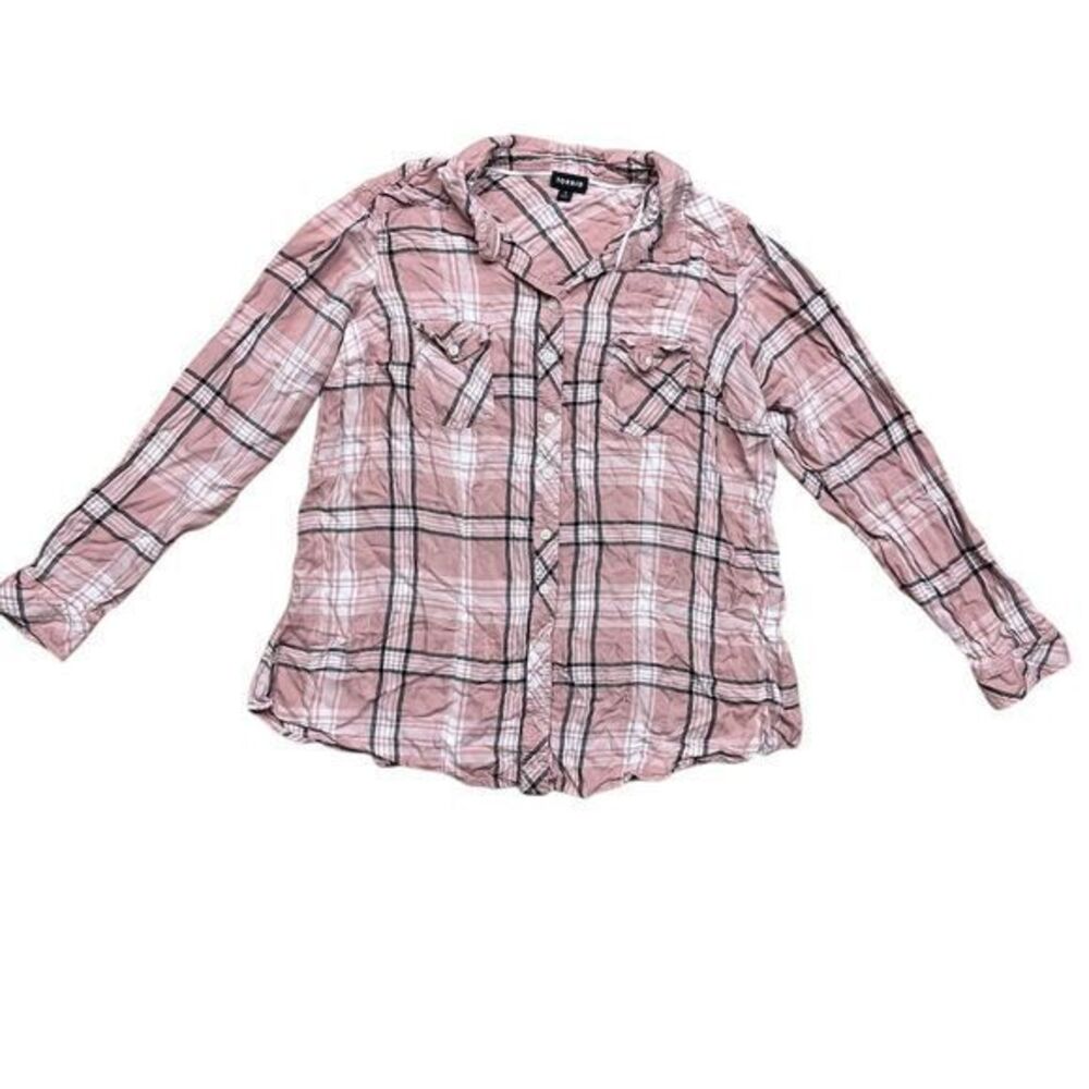 Torrid Women's Pink Plaid Challis Long Sleeve Button-Up Shirt Size‎ 1x